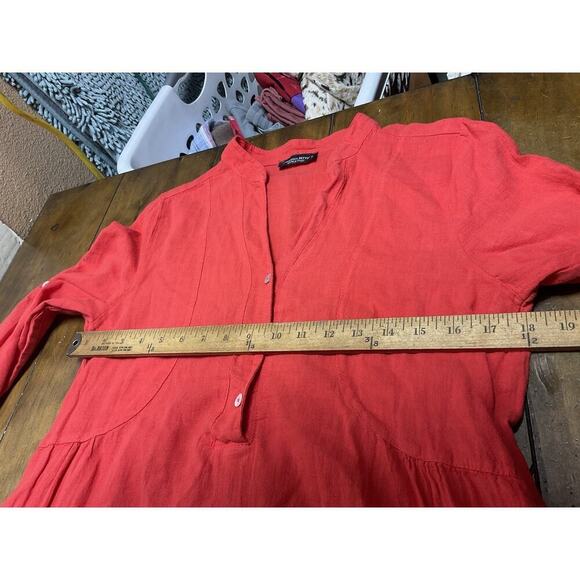 Francesca Bettini Dress Small Red Linen Blend Italy 3/4 Roll Tab Sleeve Boho - Picture 11 of 14